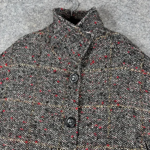 Toni T Gray Tweed Cape Jacket Size 3X Wool Alpaca Blend Button Front Poncho Coat - Picture 4 of 16
